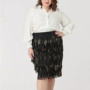 Maree Pour Toi black and gold beaded mini skirt Size 20